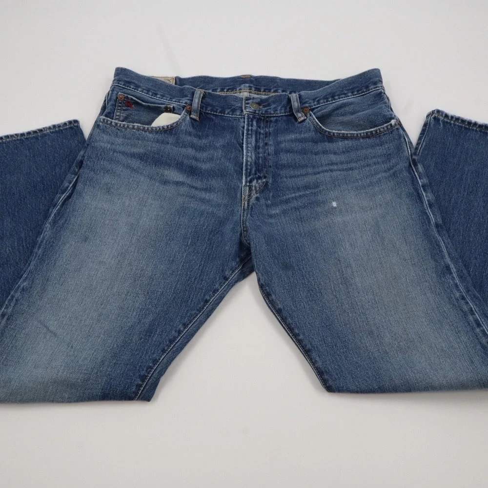 Polo Ralph Lauren Hampton Straight Jeans Mens 34x30 Blue Medium Wash Distressed
